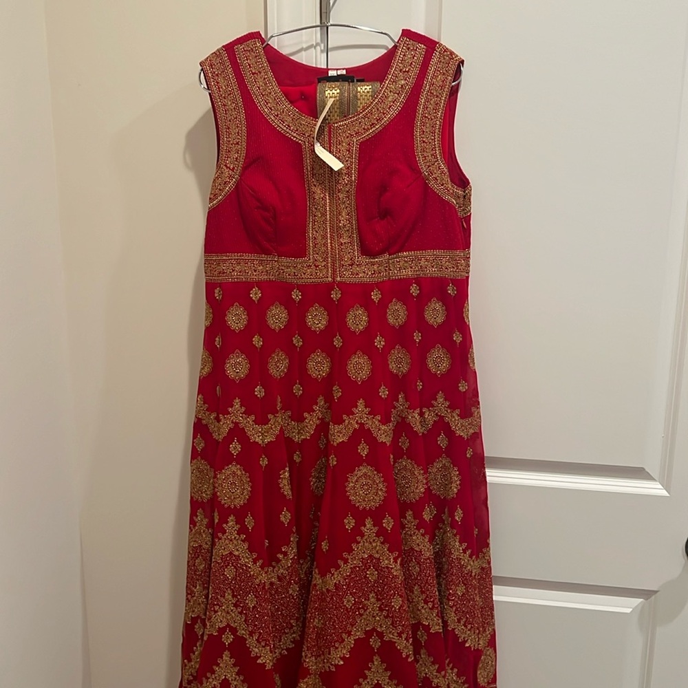 Red Desi Gown With Dupatta